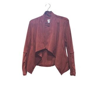 Good Hart by Matilda Jane Drape Front Jacket Size L Open Suede Feel Burnt Sienna